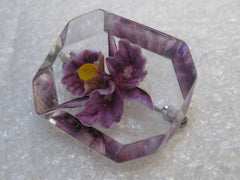 Vintage Lucite Reverse Carved Orchid, Purple, Beveled, 1.25" - Mid-Century