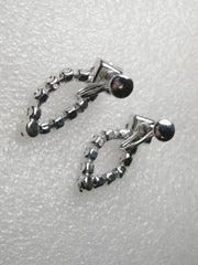 Vintage Silver Tone Rhinestone Stud & Cat Eye Shaped Screw Back Earrings, 1.25" long