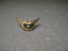 Vintage American Motorcycle Association 4 Year Member Pin, Winged, Gold Tone, Enameled