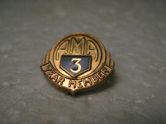 Vintage American Motorcycle Association 3 Year Member Pin, Gold Tone, Enameled
