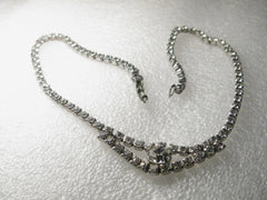 Vintage Silver Tone Rhinestone Bib Necklace-Choker, 14.5"