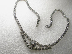 Vintage Silver Tone Rhinestone Bib Necklace-Choker, 14.5"