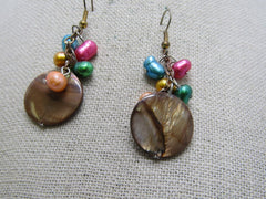 Vintage Colorful Pearl Pierced Earrings, 2.25", Baroque & Disc, 1980's-1990's