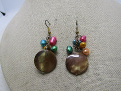 Vintage Colorful Pearl Pierced Earrings, 2.25", Baroque & Disc, 1980's-1990's
