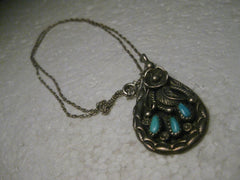 Vintage Sterling Silver Southwestern Petit Point Turquoise Pendant on 18" Chain, 10.88 gr., 1960-1970's