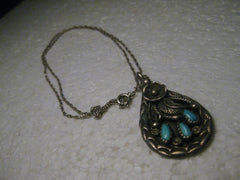 Vintage Sterling Silver Southwestern Petit Point Turquoise Pendant on 18" Chain, 10.88 gr., 1960-1970's