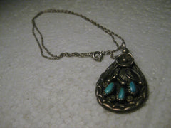 Vintage Sterling Silver Southwestern Petit Point Turquoise Pendant on 18" Chain, 10.88 gr., 1960-1970's