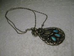 Vintage Sterling Silver Southwestern Petit Point Turquoise Pendant on 18" Chain, 10.88 gr., 1960-1970's