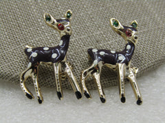 Vintage Enameled & Rhinestone Deer Scatter Pins, Mid-Century