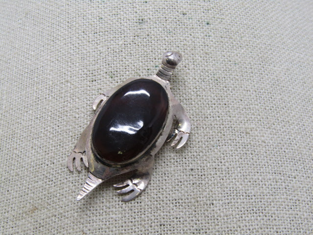 Vintage Sterling Taxco Turtle Brooch, Brown Tortoiseshell, 2.25", Mexico, 1970's