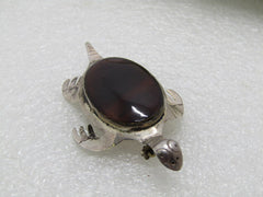Vintage Sterling Taxco Turtle Brooch, Brown Tortoiseshell, 2.25", Mexico, 1970's