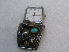 Vintage Sterling Silver Turquoise, Coral, Claw Single Watch Tip with Watch, Atkinson Trading Company