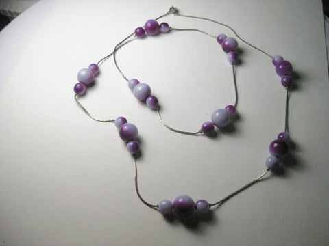 Vintage Shades of Purple Beaded 28" Silvertone Necklace
