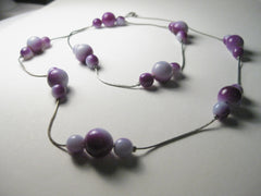 Vintage Shades of Purple Beaded 28" Silvertone Necklace