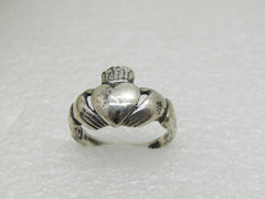 Vintage Sterling Silver Claddagh Ring, Size 8, 3.69 Gr., 13mm wide, Signed CR