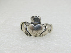 Vintage Sterling Silver Claddagh Ring, Size 8, 3.69 Gr., 13mm wide, Signed CR