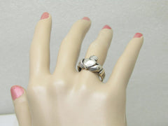 Vintage Sterling Silver Claddagh Ring, Size 8, 3.69 Gr., 13mm wide, Signed CR