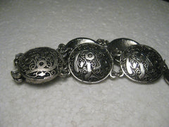 Vintage Silver Tone Hand of  Fatima/Hamsha Charm Souvenir du Maroc Bracelet 7.5-8.5", Hook Clasp