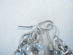 1980's Silvertone Chain & Rhinestone Dangle Pierced Earrings, 2.5" Long, 3 Strands