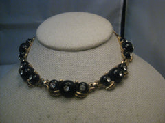 Vintage Black Art Deco Rhinestone Necklace Choker, 14", 1940's-1950's
