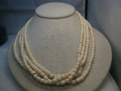 Vintage Multi-Strand White Beaded Necklace, 19", Gold tone