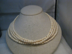 Vintage Multi-Strand White Beaded Necklace, 19", Gold tone