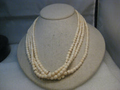 Vintage Multi-Strand White Beaded Necklace, 19", Gold tone