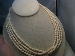 Vintage Multi-Strand White Beaded Necklace, 19", Gold tone