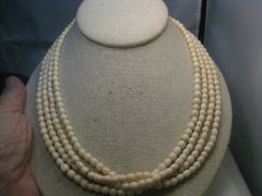 Vintage Multi-Strand White Beaded Necklace, 19", Gold tone