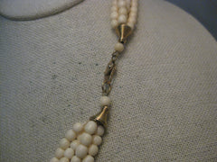 Vintage Multi-Strand White Beaded Necklace, 19", Gold tone