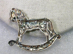 Vintage Sterling Silver Rocking Horse Brooch, 2" wide, scolled/filigree design, 10.75 grams