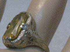 Vintage 14kt Art Deco Yellow Sapphire Ring, Art Deco, Size 5.5, 2.75ctw, early 1900's