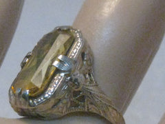 Vintage 14kt Art Deco Yellow Sapphire Ring, Art Deco, Size 5.5, 2.75ctw, early 1900's