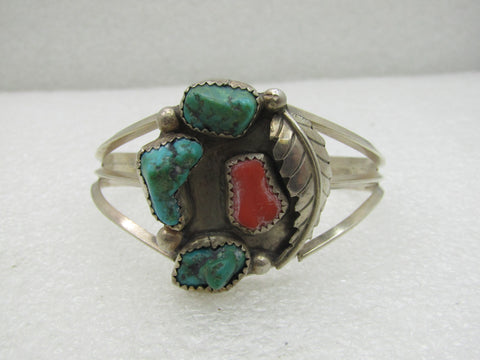 Vintage Sterling Southwestern Turquoise Cuff Bracelet, Navajo Style 6.75"
