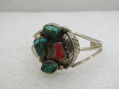 Vintage Sterling Southwestern Turquoise Cuff Bracelet, Navajo Style 6.75"