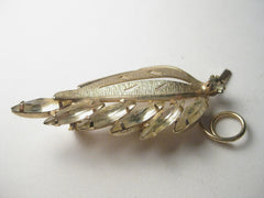 Vintage Art Deco Goldtone Leaf Brooch with Yellow Marquis Stones