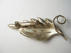 Vintage Art Deco Goldtone Leaf Brooch with Yellow Marquis Stones