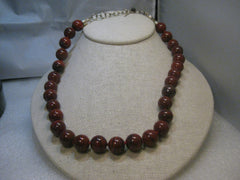 Retired Whitney Kelly Sterling Silver 12mm Red Jasper Beaded Necklace 16" plus 3" extender Chain, Heavy Nautilus Type Spring Clasp