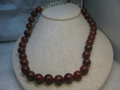 Retired Whitney Kelly Sterling Silver 12mm Red Jasper Beaded Necklace 16" plus 3" extender Chain, Heavy Nautilus Type Spring Clasp