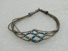 Vintage Southwestern Liquid Silver Turquoise Bracelet, 6 Stands, 7"