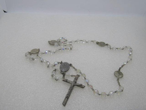 Vintage Italian Crystal Rosary, Aurora Borealis, 23.5", Orbis Unus Orans - Those Who Pray