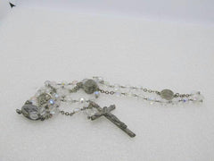 Vintage Italian Crystal Rosary, Aurora Borealis, 23.5", Orbis Unus Orans - Those Who Pray