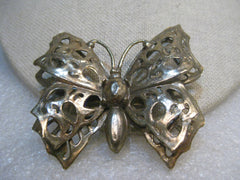 Vintage Gold Over Plastic Butterfly Brooch, Tiered Wings, 3-D, Plastic, 1960's, 2.5"