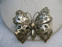 Vintage Gold Over Plastic Butterfly Brooch, Tiered Wings, 3-D, Plastic, 1960's, 2.5"