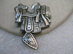 Vintage Silver Tone Saddle Brooch, Pressed Metal, Japan, 1950's/1960's, 2"