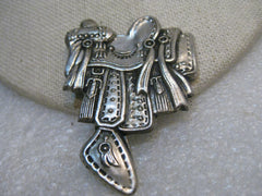 Vintage Silver Tone Saddle Brooch, Pressed Metal, Japan, 1950's/1960's, 2"