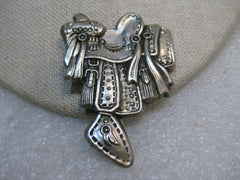 Vintage Silver Tone Saddle Brooch, Pressed Metal, Japan, 1950's/1960's, 2"