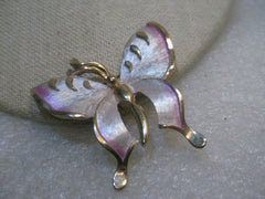 Vintage Two Tone Butterfly Brooch, Pink Enameling, 2", 1960's