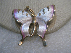 Vintage Two Tone Butterfly Brooch, Pink Enameling, 2", 1960's