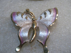 Vintage Two Tone Butterfly Brooch, Pink Enameling, 2", 1960's